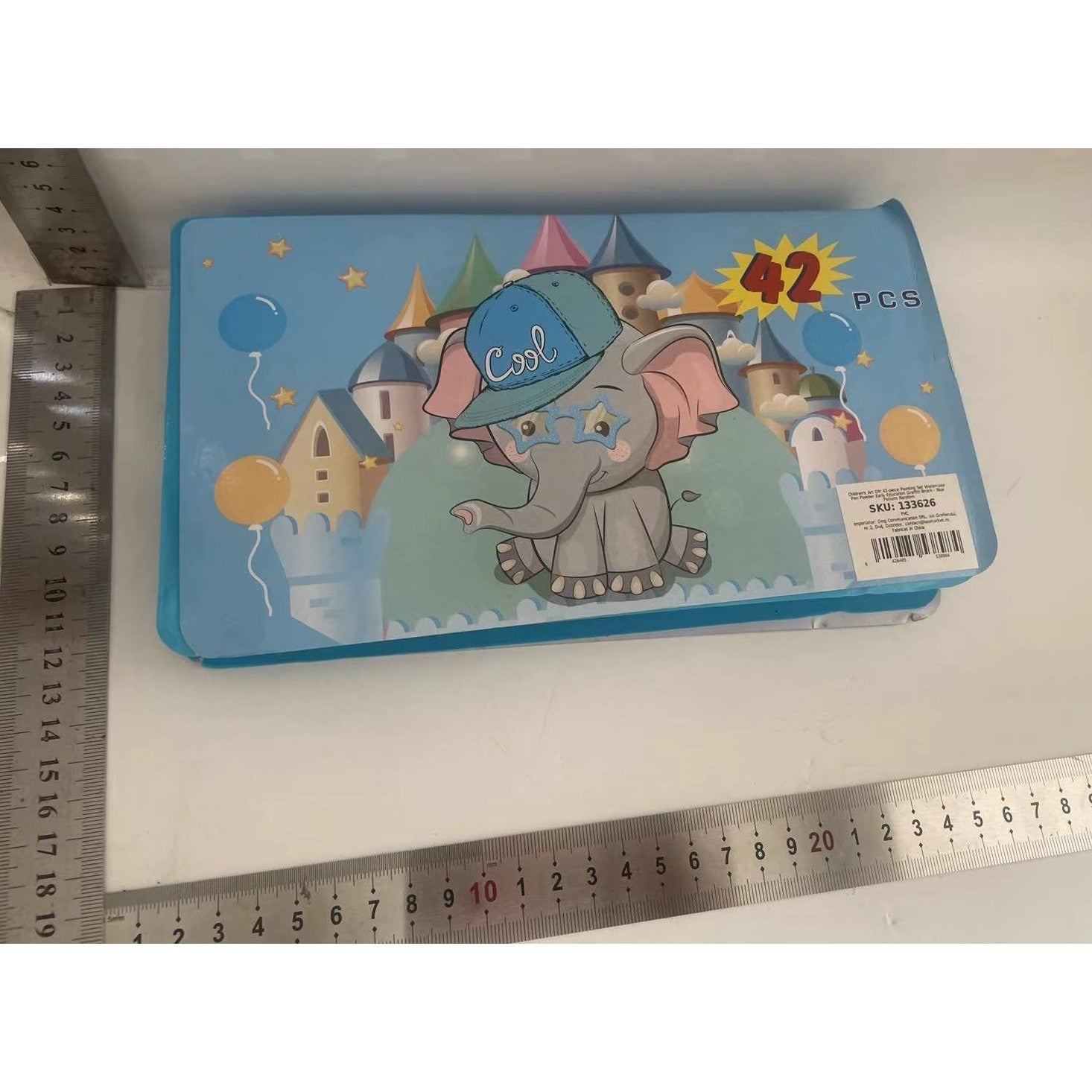 Set 42 Piese de Pictura si Desen, Flippy, Tip Penar, Model Elefant, 24.3 x 13 x 3 cm, Albastru-1