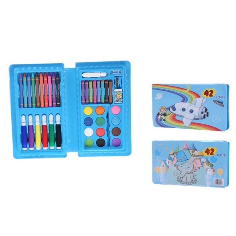 Set 42 Piese de Pictura si Desen, Flippy, Tip Penar, Model Elefant, 24.3 x 13 x 3 cm, Albastru-2
