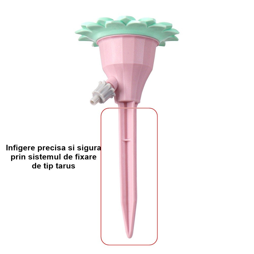 Set picuratoare cu valva pentru irigare Flippy, design floare, viteza reglabila, fixare prin infigere, practic, 16.8 x 9 cm, roz-1