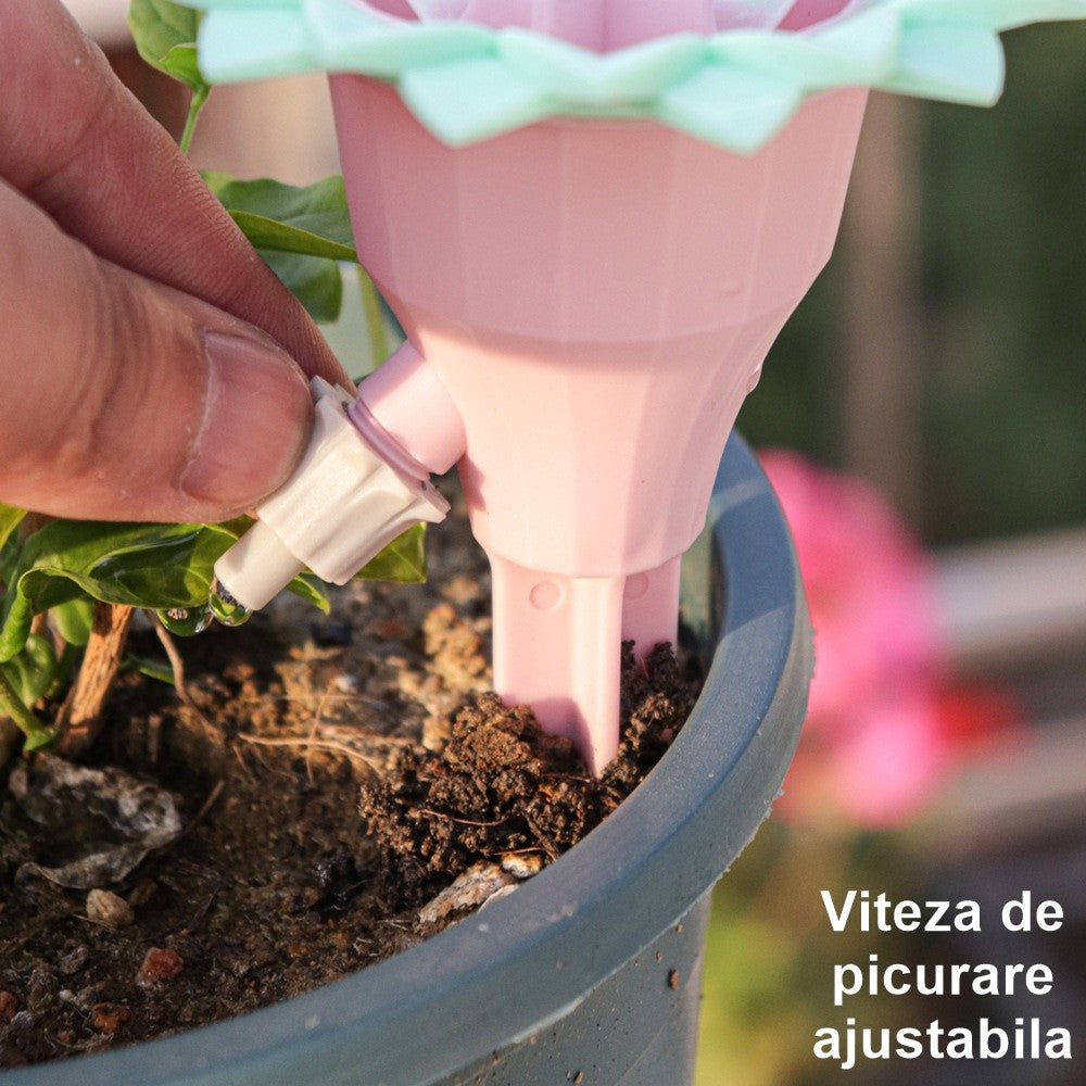 Set picuratoare cu valva pentru irigare Flippy, design floare, viteza reglabila, fixare prin infigere, practic, 16.8 x 9 cm, roz-3