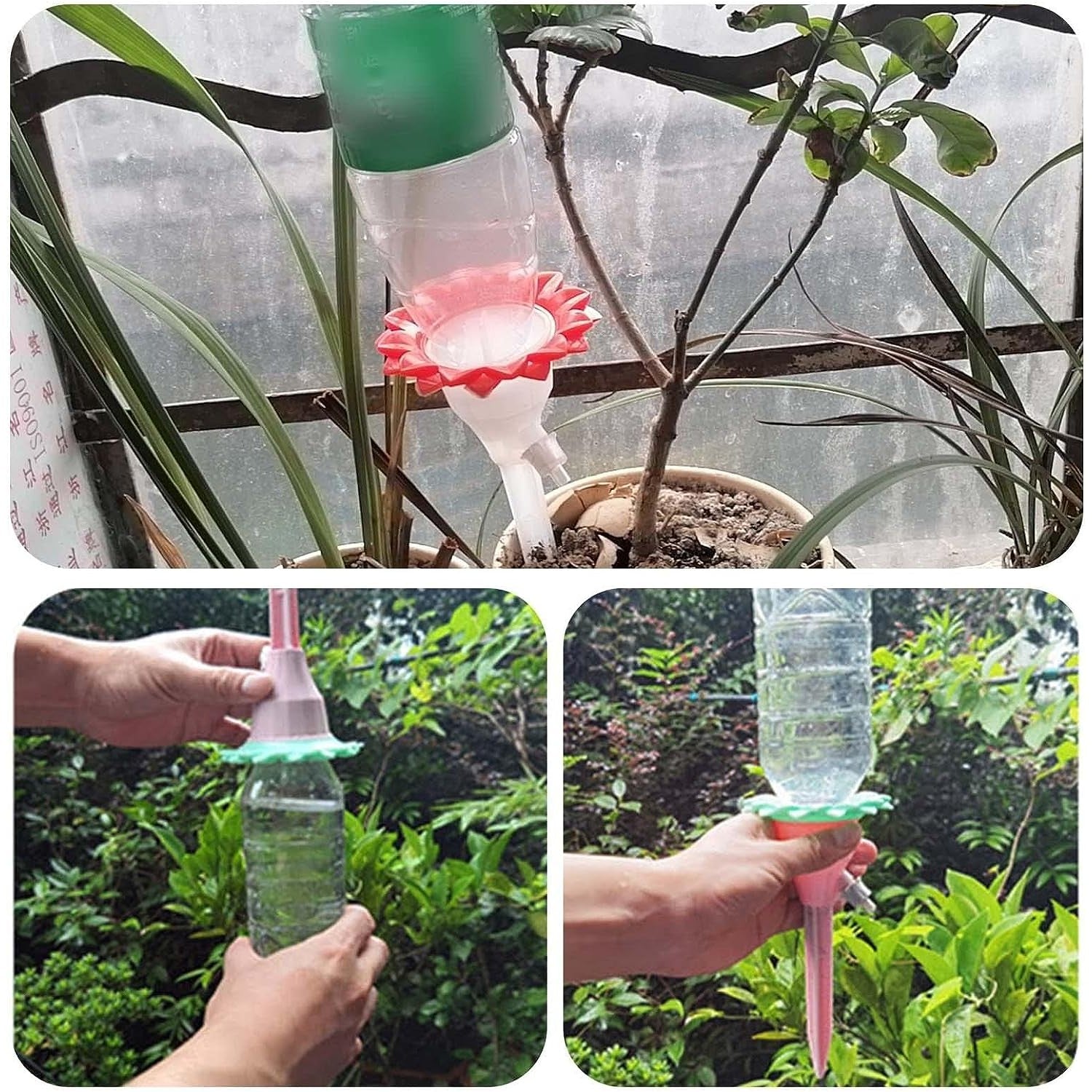 Set picuratoare cu valva pentru irigare Flippy, design floare, viteza reglabila, fixare prin infigere, practic, 16.8 x 9 cm, roz-7