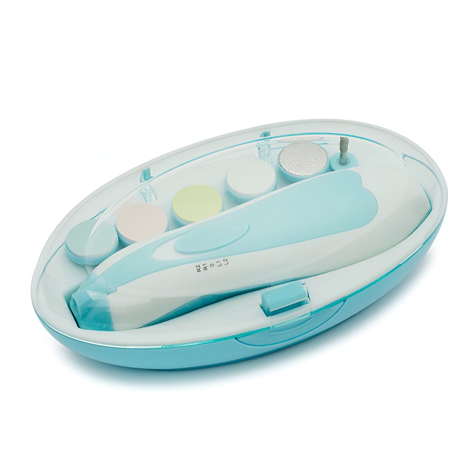 Set Pila Electrica pentru Copii si Bebelusi, Flippy, ABS, 6 Accesorii, cu Lumina LED, Albastru Alb-10