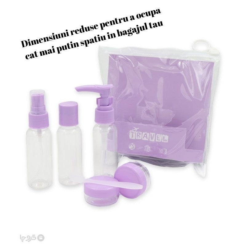 Set Recipiente pentru Cosmetice, Flippy, 5 Piese, cu Gentuta, pentru Calatorii, Reutilizabile, Mov, Material Plastic, 40 ml, 10g-1