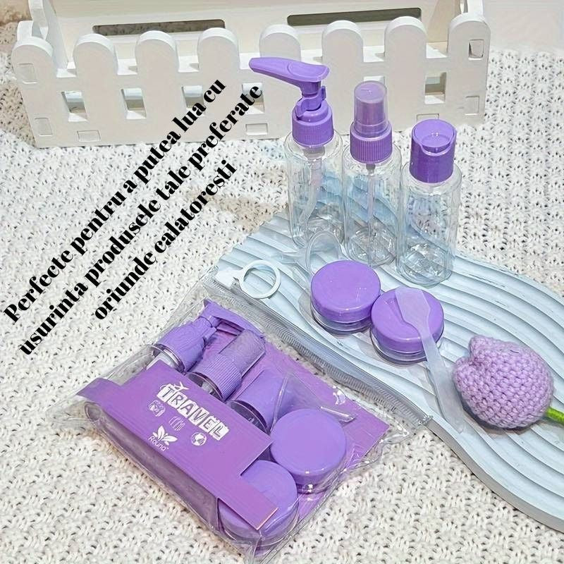 Set Recipiente pentru Cosmetice, Flippy, 5 Piese, cu Gentuta, pentru Calatorii, Reutilizabile, Mov, Material Plastic, 40 ml, 10g-2