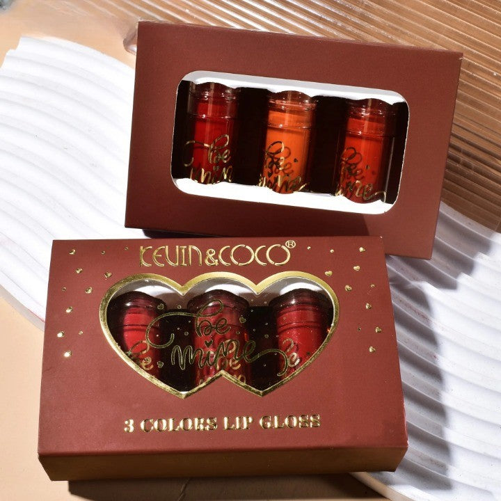 Set Rujuri de Buze Lucioase, KEVIN & COCO, Be Mine 3 Culori, Lip-Gloss, 11 x 7.3 x 2.7cm, Roz-Rosu, Varianta B-3