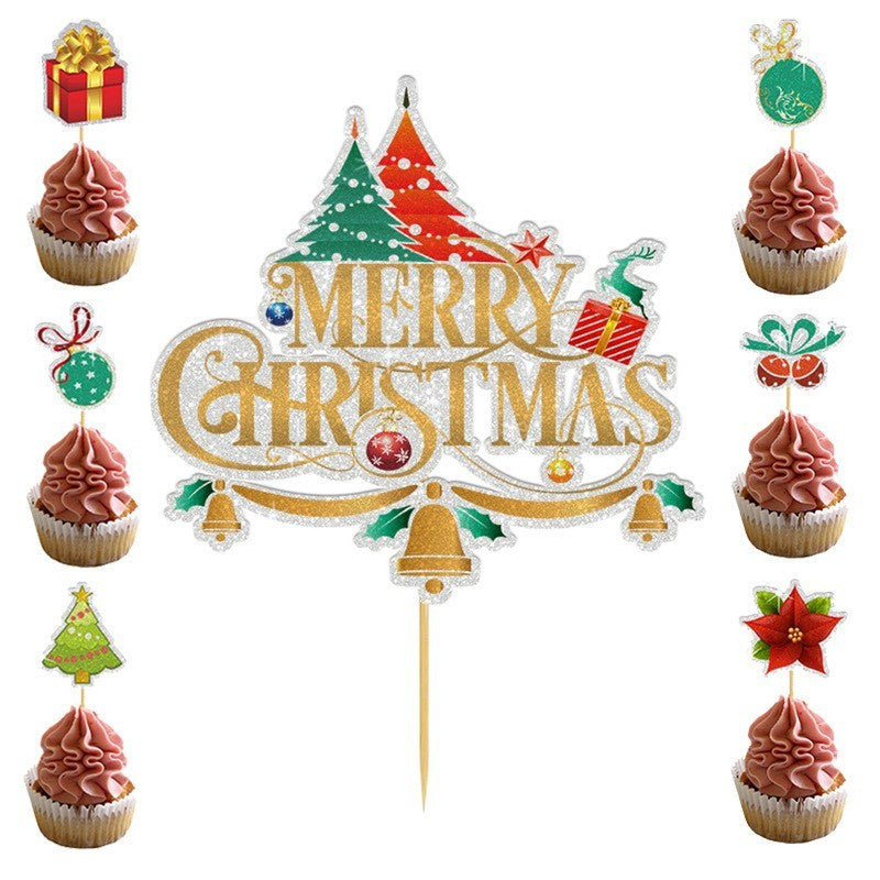 Set Toppere pentru Tort si Prajituri, Flippy, Tematica Craciun, Model Mare Scris Merry Christmas 15.5x14.3 cm, 6 Toppere Mici Modele Variate 5x5 cm, Multicolor-0