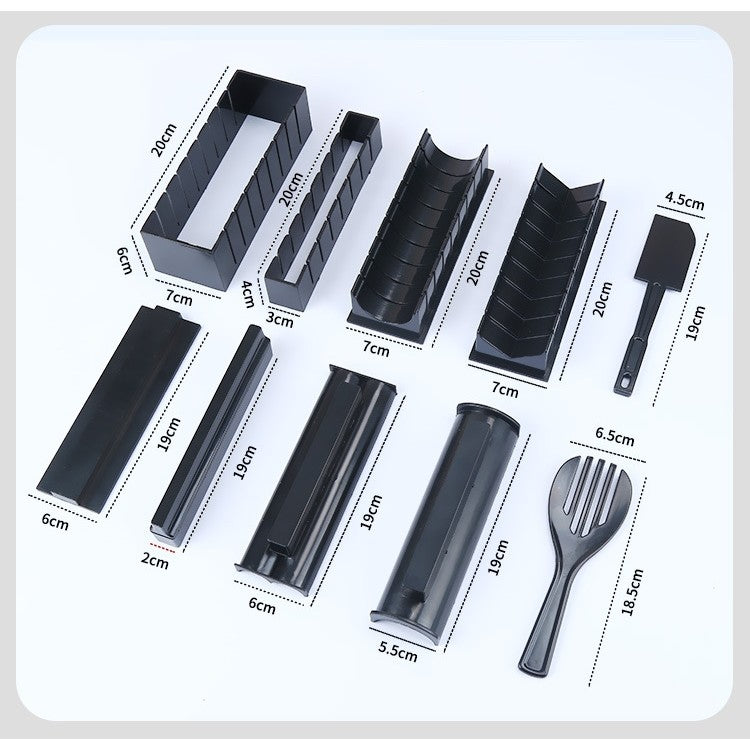 Set ustensile pentru facut sushi Flippy, 10 piese, forma inima inclus, 3 forme clasice, extensibil, finisaj lucios, material ABS, curatare usoara, negru-5