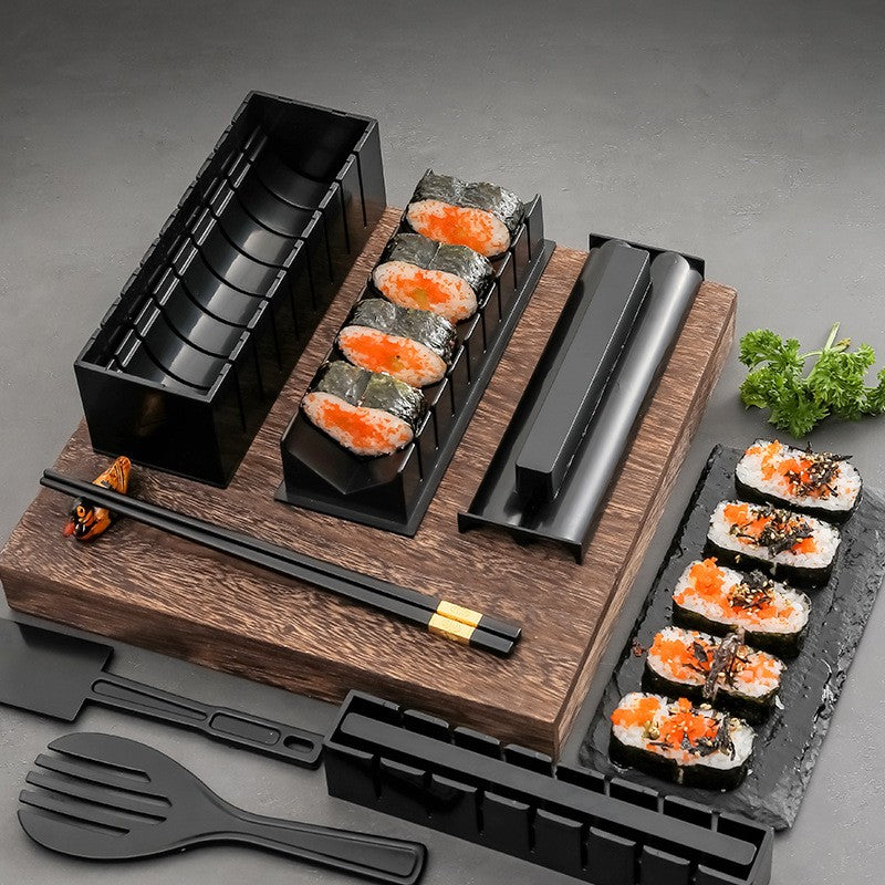 Set ustensile pentru facut sushi Flippy, 10 piese, forma inima inclus, 3 forme clasice, extensibil, finisaj lucios, material ABS, curatare usoara, negru-7