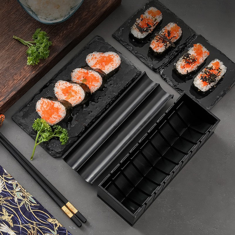 Set ustensile pentru facut sushi Flippy, 10 piese, forma inima inclus, 3 forme clasice, extensibil, finisaj lucios, material ABS, curatare usoara, negru-8