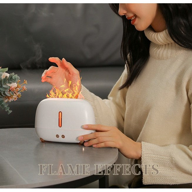 Umidificator de tip flacara, Flippy, cu aromaterapie, 7 culori, 250 ml, alb-1