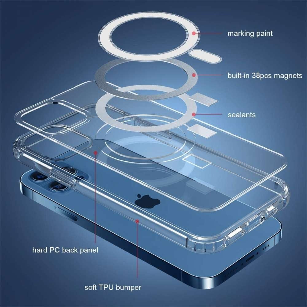 Husa protectie Flippy pentru iPhone 14 Pro Mag Safe, 2 in 1 incarcare si magnet, Silicon si Acril, Transparenta-9