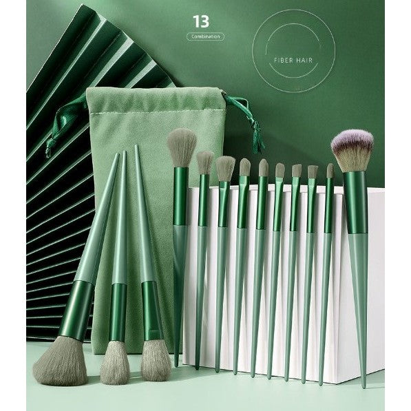 Set 13 pensule pentru machiaj, Flippy, super soft, makeup profesional/incepatori, verde-3