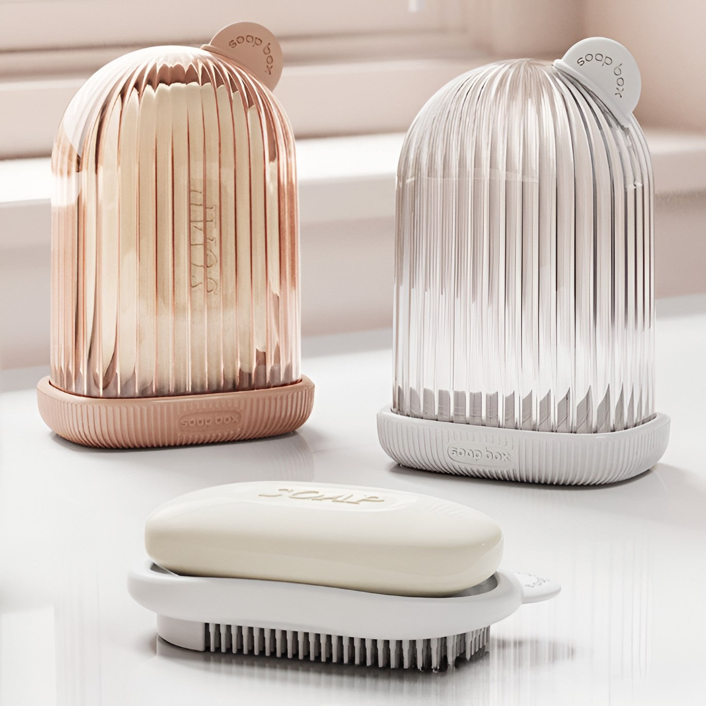 Sapuniera de Calatorie, Flippy, Suport pentru Sapun cu Scurgere a Apei, Recipient cu Capac Depozitare, Savoniera pentru Baie, 12.6x6.1x8.4cm, Roz-1