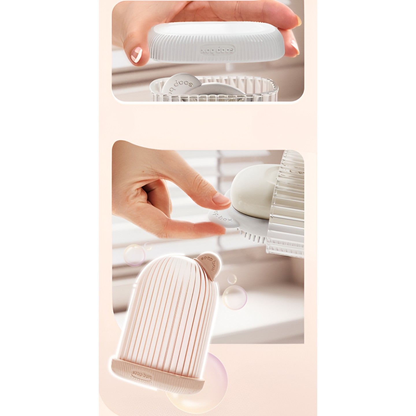 Sapuniera de Calatorie, Flippy, Suport pentru Sapun cu Scurgere a Apei, Recipient cu Capac Depozitare, Savoniera pentru Baie, 12.6x6.1x8.4cm, Roz-2