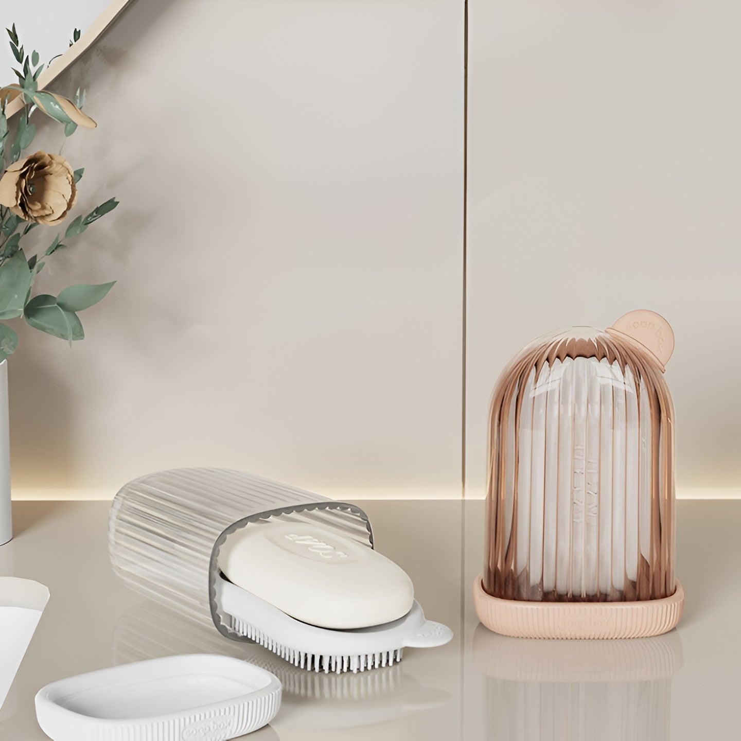 Sapuniera de Calatorie, Flippy, Suport pentru Sapun cu Scurgere a Apei, Recipient cu Capac Depozitare, Savoniera pentru Baie, 12.6x6.1x8.4cm, Roz-4