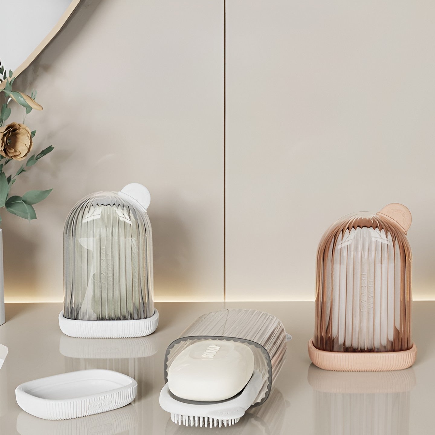 Sapuniera de Calatorie, Flippy, Suport pentru Sapun cu Scurgere a Apei, Recipient cu Capac Depozitare, Savoniera pentru Baie, 12.6x6.1x8.4cm, Roz-5