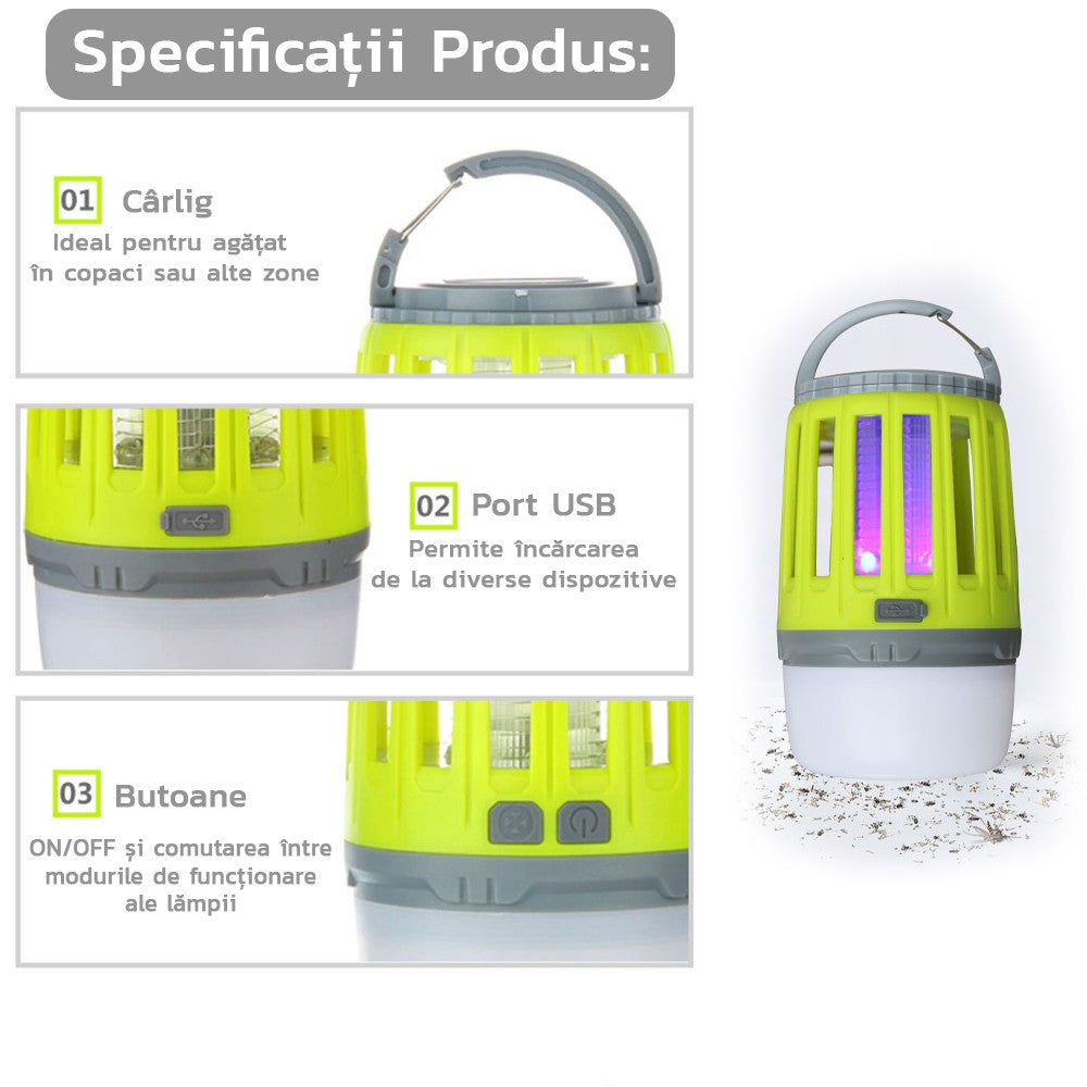Lampă UV antiinsecte Flippy, anti muste, anti tantari, Conectare la priza prin USB, portabil, 3.7 V, 200 lumeni, 8.5 x 13.3 cm, Verde-2