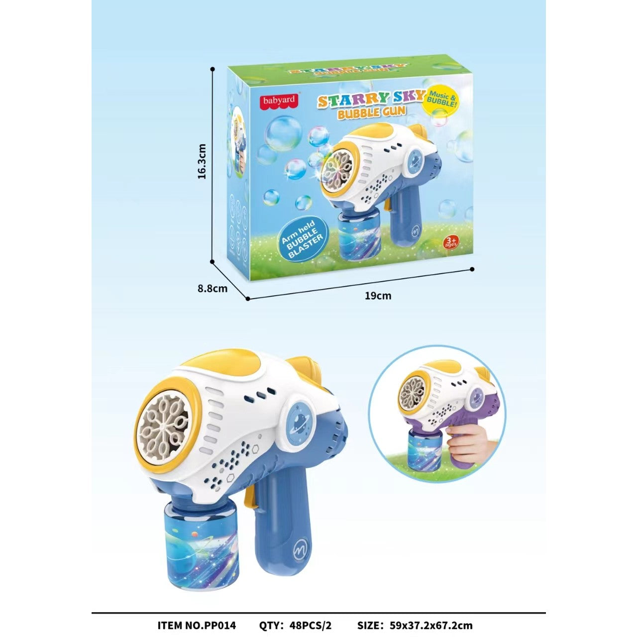 Jucarie Interactiva pentru Baloane de Sapun, Flippy, Sunete si Lumini, Model Pistol, cu 8 Orificii, Albastru-0