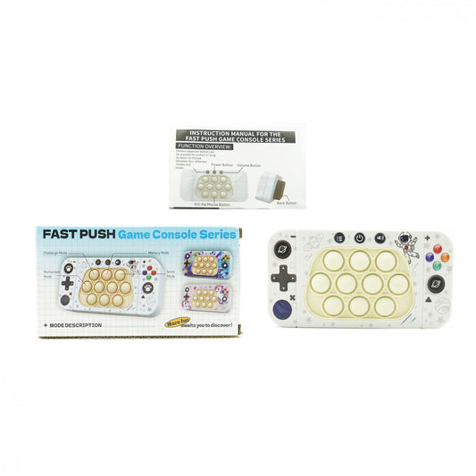 Jucarie interactiva tip consola pentru copii Flippy, speed push whack-a-mole, joc de viteza pop it, material ABS/silicon, cu nivele, sunete si lumini, 15.5 x 7.6 x 5.3 cm, model astronaut, alb-1