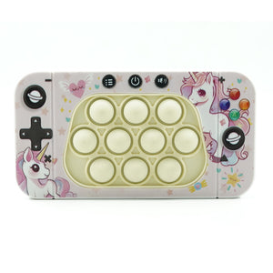 Jucarie interactiva tip consola pentru copii Flippy, speed push whack-a-mole, joc de viteza pop it, material ABS/silicon, cu nivele, sunete si lumini, 15.5 x 7.6 x 5.3 cm, model unicorn, roz-0