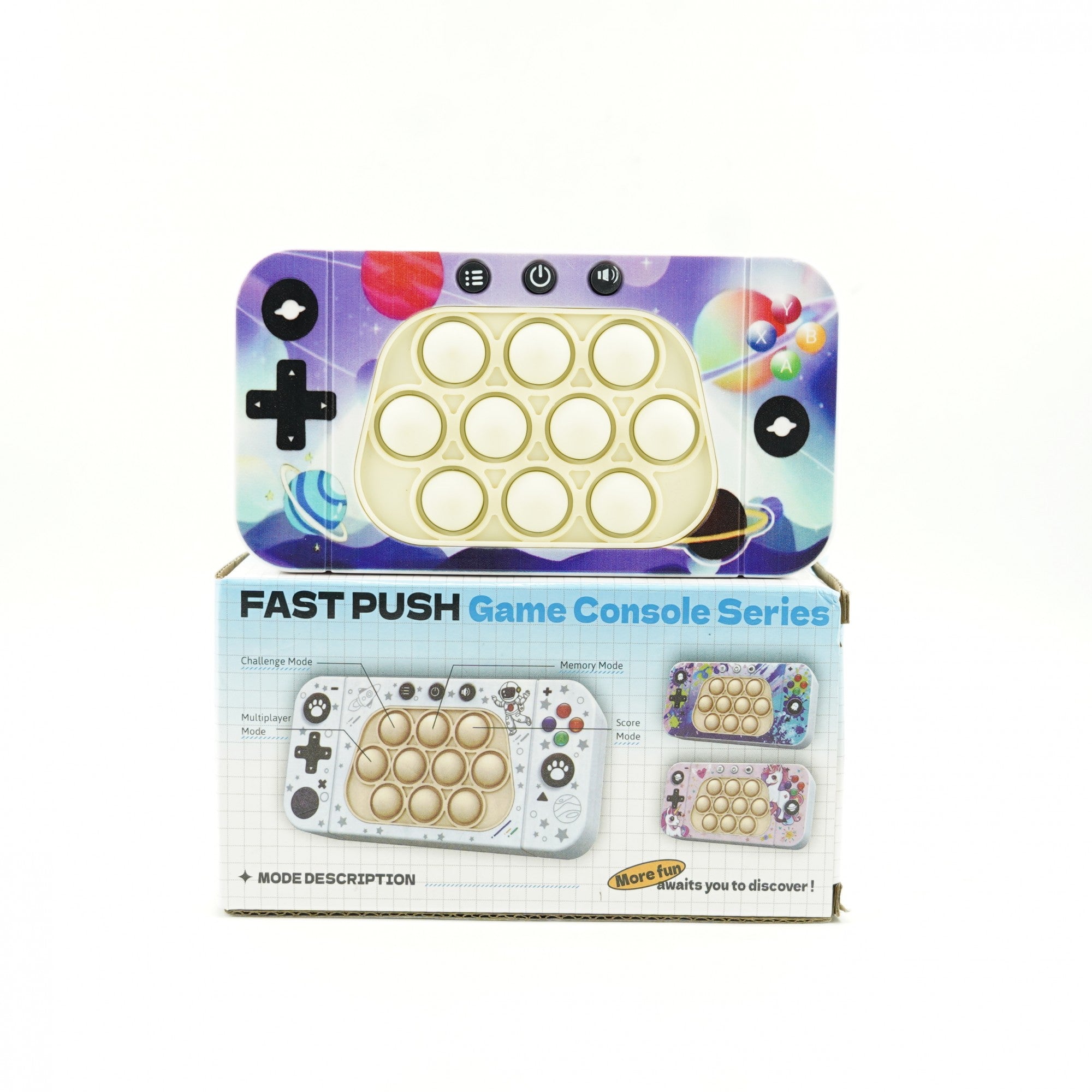 Jucarie interactiva tip consola pentru copii Flippy, speed push whack-a-mole, joc de viteza pop it, material ABS/silicon, cu nivele, sunete si lumini, 15.5 x 7.6 x 5.3 cm, model spatiu, multicolor-2