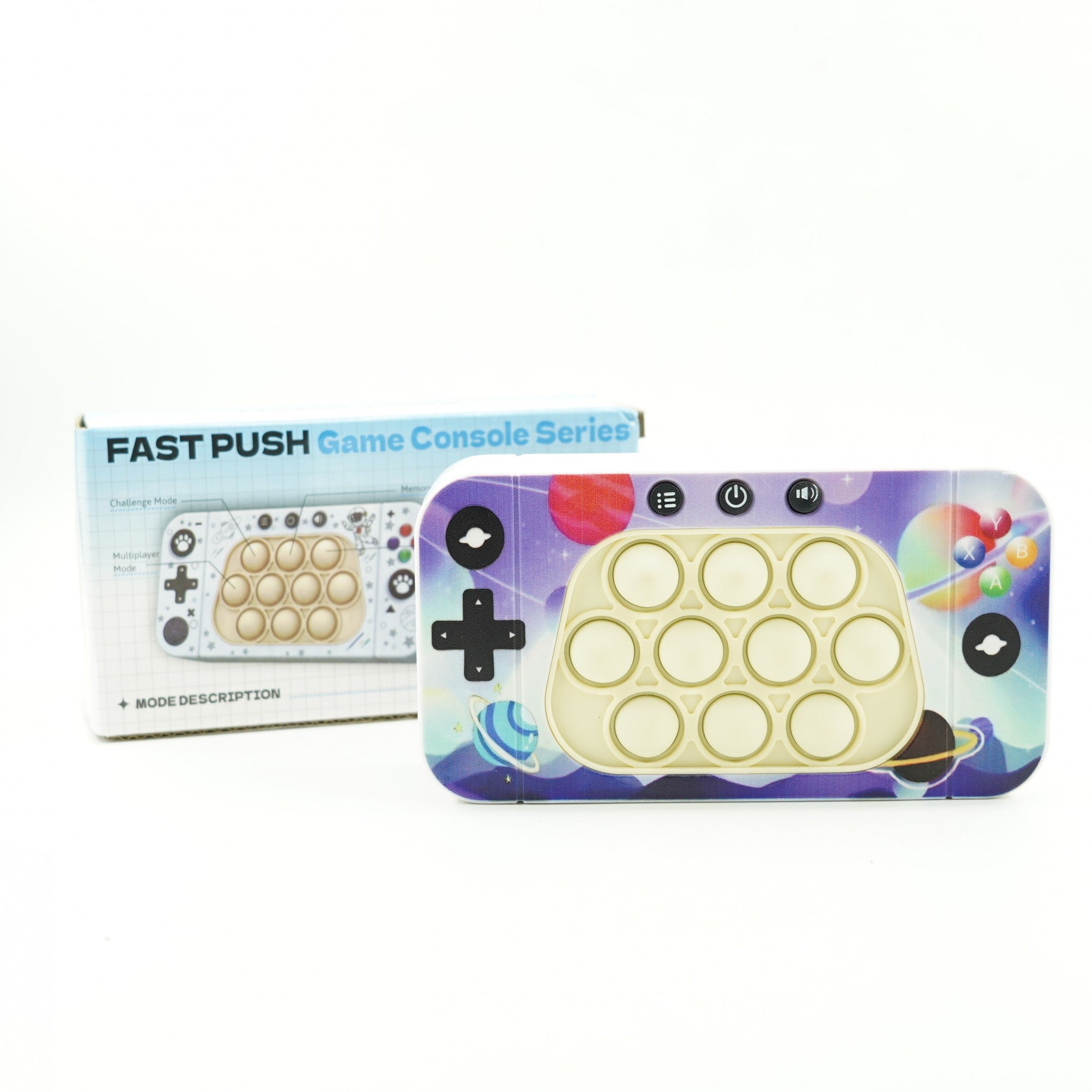 Jucarie interactiva tip consola pentru copii Flippy, speed push whack-a-mole, joc de viteza pop it, material ABS/silicon, cu nivele, sunete si lumini, 15.5 x 7.6 x 5.3 cm, model spatiu, multicolor-3