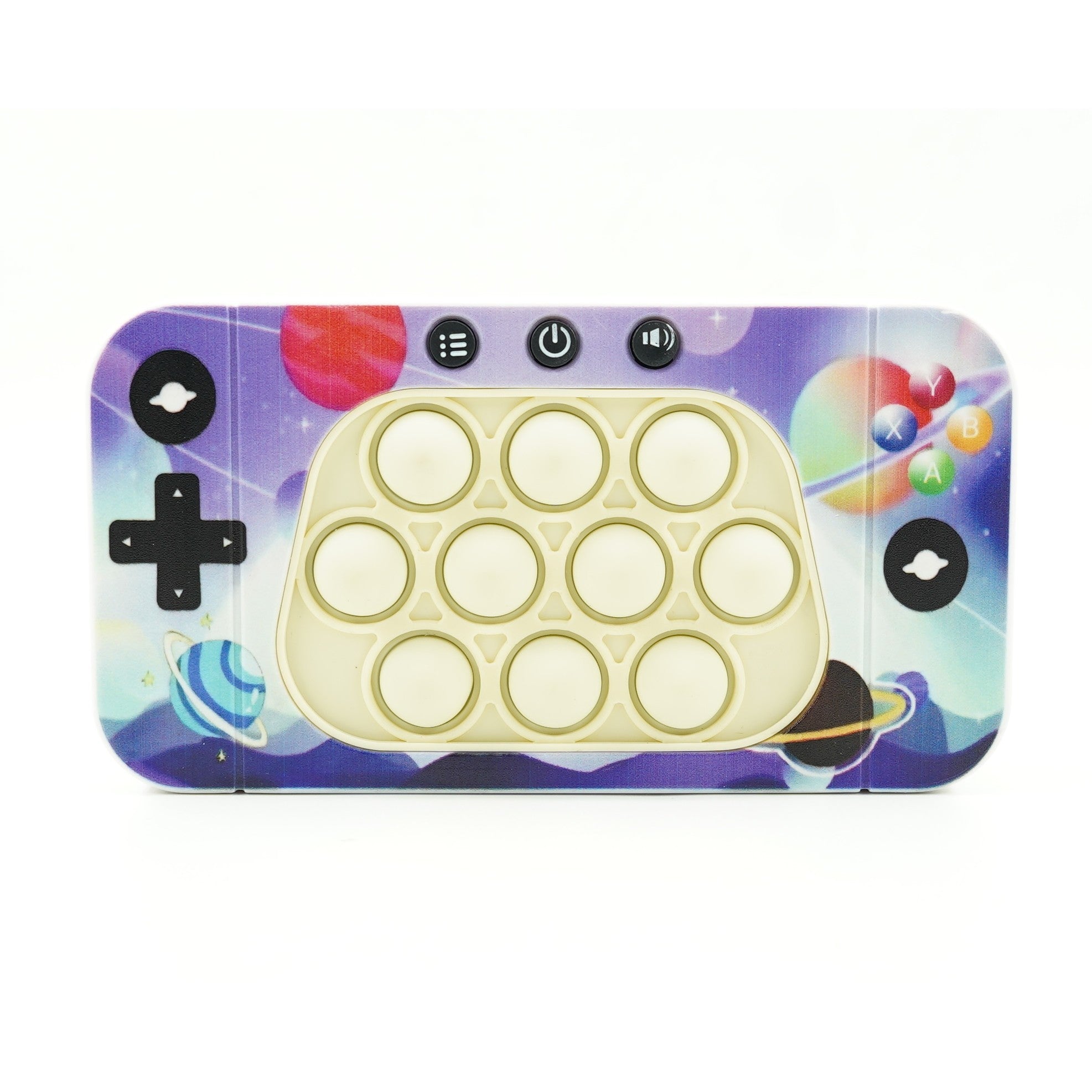 Jucarie interactiva tip consola pentru copii Flippy, speed push whack-a-mole, joc de viteza pop it, material ABS/silicon, cu nivele, sunete si lumini, 15.5 x 7.6 x 5.3 cm, model spatiu, multicolor-0