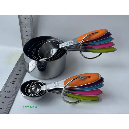 Set 10 Piese de Masurare, Flippy, 5 Linguri Gradate + 5 Cesti Gradate, Otel Inoxidabil + Silicon, 19 x 8 x 9 cm, Multicolor-1