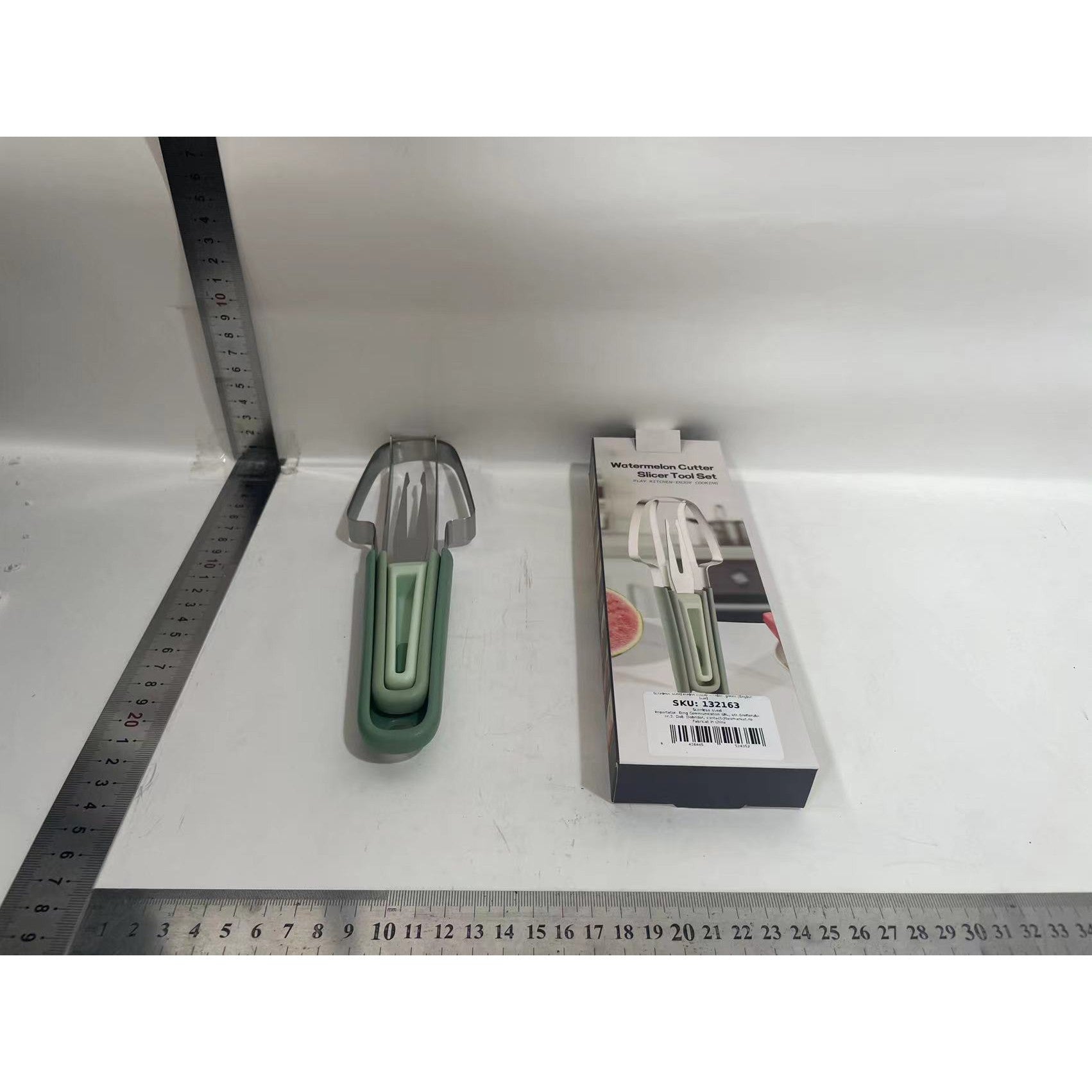 Accesoriu pentru Decojire Pepene, Legume si Fructe, Flippy, Multifunctional, cu 3 Parti, Otel Inoxidabil, Verde-1