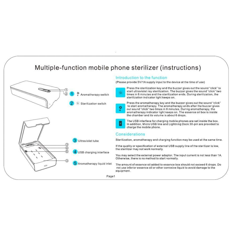 Sterilizator UV Alb pentru telefoane, cu functie difuzor aromatherapy si incarcare USB-1