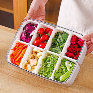 Cutie de depozitare a alimentelor de uz casnic pentru Frigider, 8 compartimente, cu Capac, Alba-0