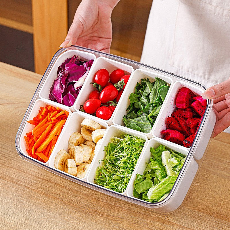 Cutie de depozitare a alimentelor de uz casnic pentru Frigider, 8 compartimente, cu Capac, Alba-0