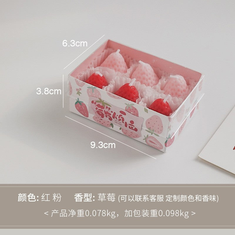 Set 6 Lumanari Parfumate, Flippy, Ceara de Soia, Model Capsunici, Rosu-Roz, Mixt, Aroma de Capsuni, 6.3x3.8x9.3 cm-0