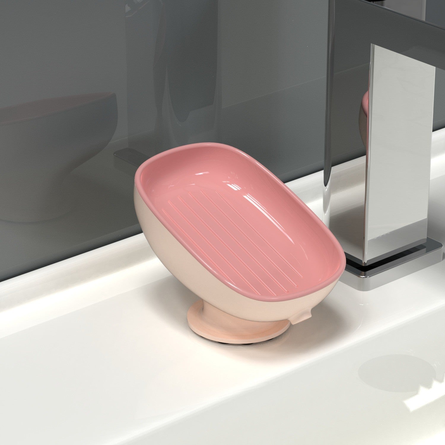 Savoniera din Plastic Flippy, cu Ventuza, Design Modern, Roz-0