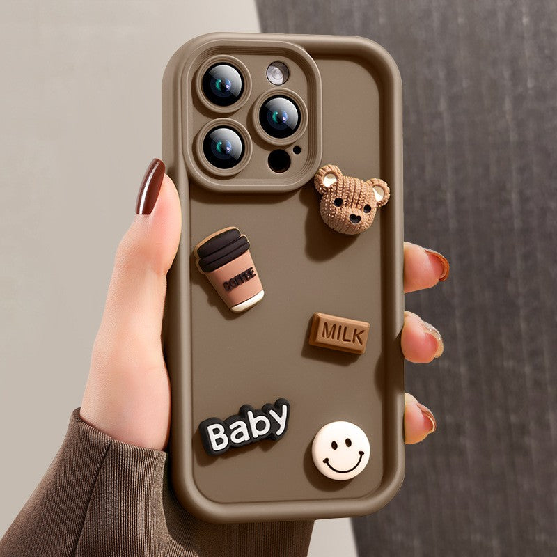 Husa de Protectie, Flippy, pentru Apple iPhone 14 Pro, Model Ursuleti 3D, Antisoc, Rezistenta la Impact, Protectie Camera, Maro-0