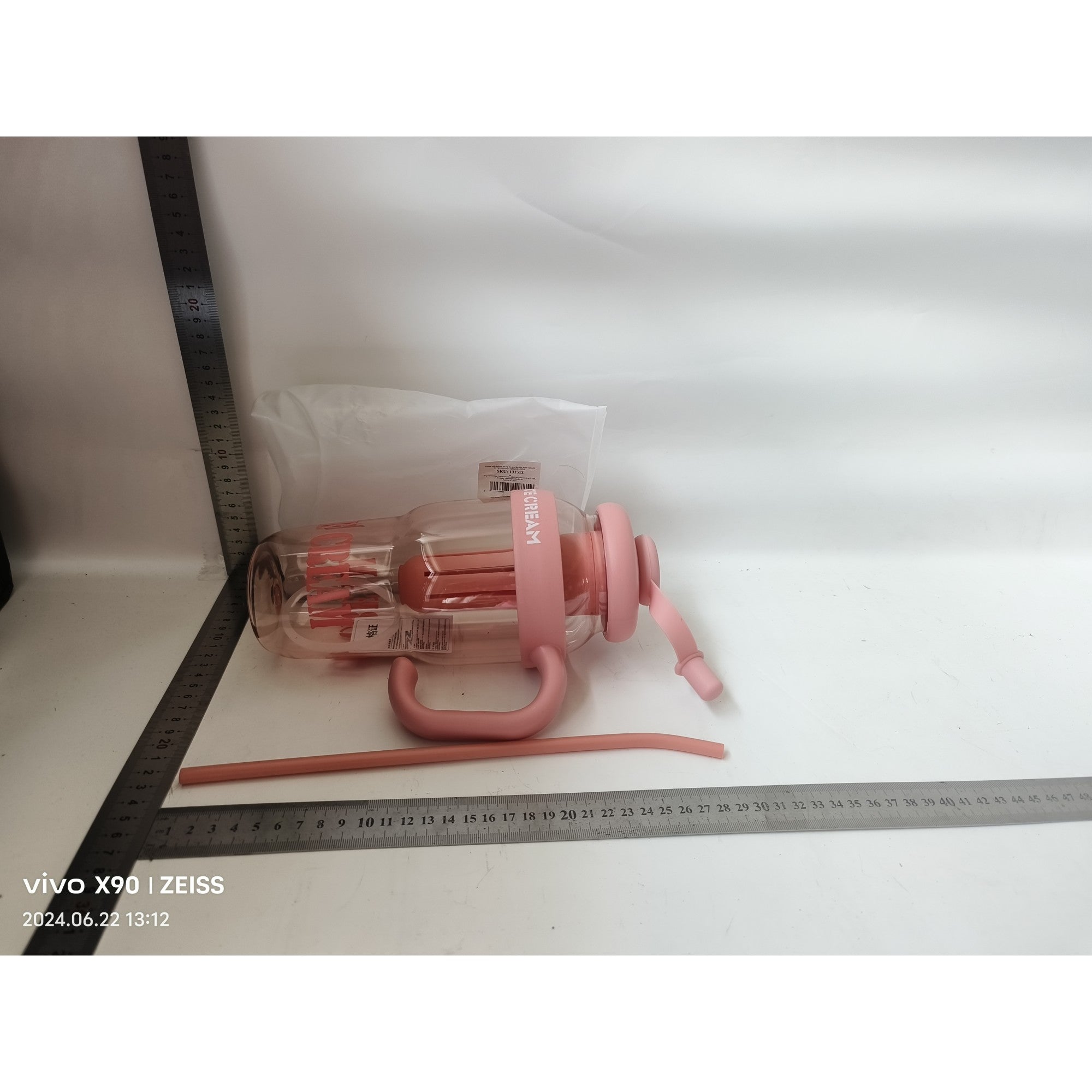 Sticla de Apa, Flippy, Transparenta, 1400 mL, cu Pai si Capac, Roz-1