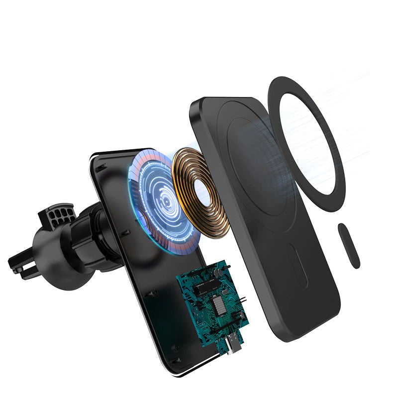 Suport auto cu incarcare wireless tip Magsafe 15W, Flippy, compatibil iPhone, Negru-2