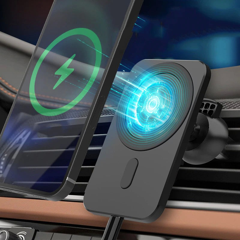 Suport auto cu incarcare wireless tip Magsafe 15W, Flippy, compatibil iPhone, Negru-5