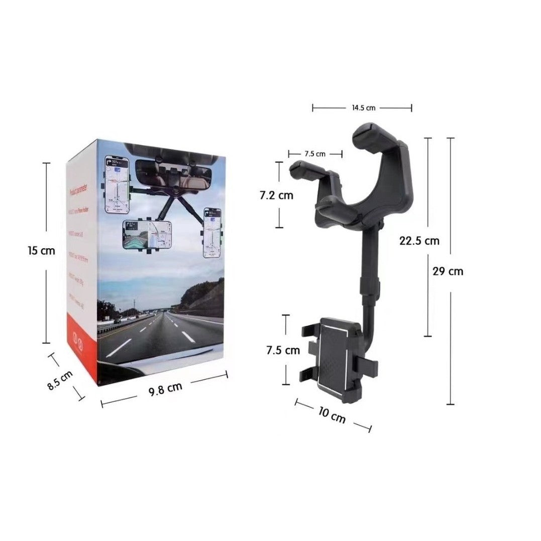 Suport auto Flippy cu atasare la oglinda retrovizoare, model Y611, rotativ 360 de grade și retractabil, multifuncțional, compatibil cu toate telefoanele mobile, Negru-1