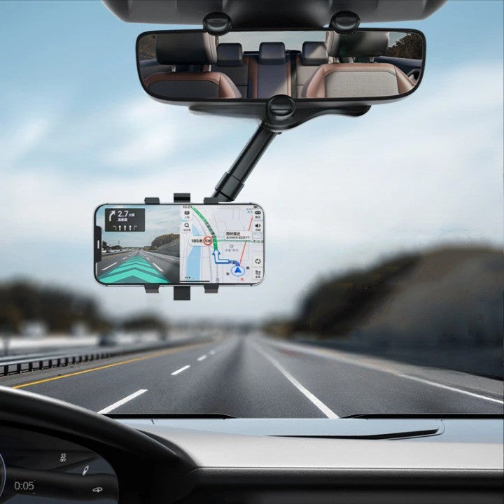 Suport auto Flippy cu atasare la oglinda retrovizoare, model Y611, rotativ 360 de grade și retractabil, multifuncțional, compatibil cu toate telefoanele mobile, Negru-3