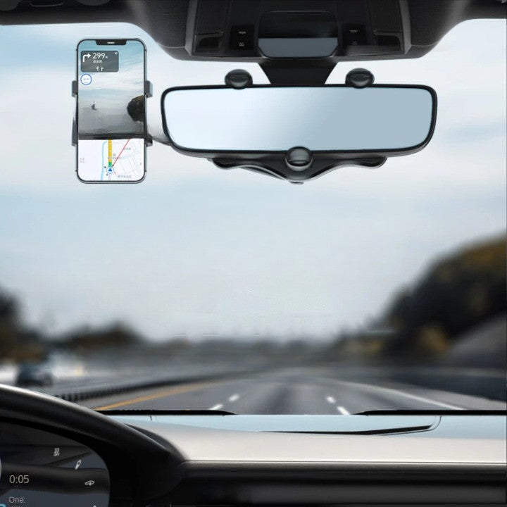 Suport auto Flippy cu atasare la oglinda retrovizoare, model Y611, rotativ 360 de grade și retractabil, multifuncțional, compatibil cu toate telefoanele mobile, Negru-4