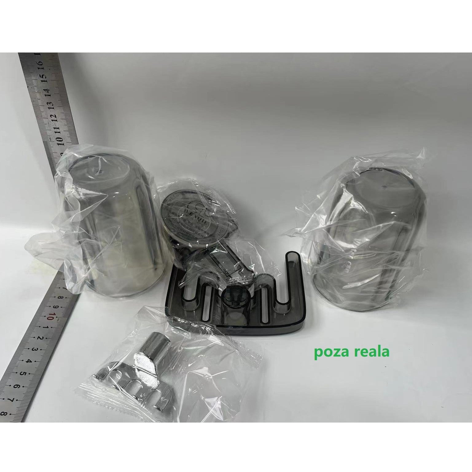 Suport Multifunctional Dublu, Pahar si Suport pentru Periuta de Dinti, Flippy, Plastic, 11 cm x 11.5 cm, Gri-1