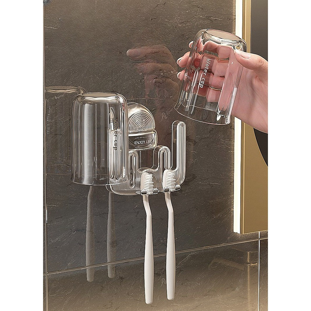 Suport Multifunctional Dublu, Pahar si Suport pentru Periuta de Dinti, Flippy, Plastic, 11 cm x 11.5 cm, Gri-3