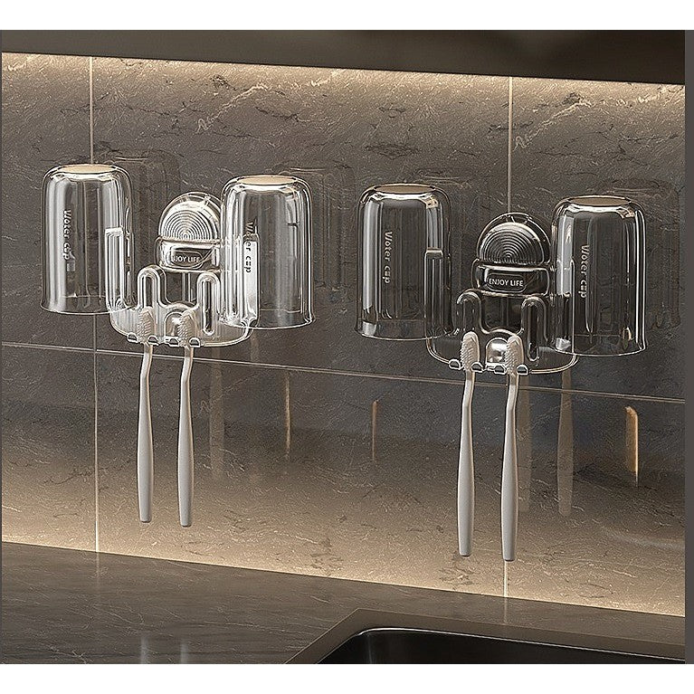 Suport Multifunctional Dublu, Pahar si Suport pentru Periuta de Dinti, Flippy, Plastic, 11 cm x 11.5 cm, Transparent-1