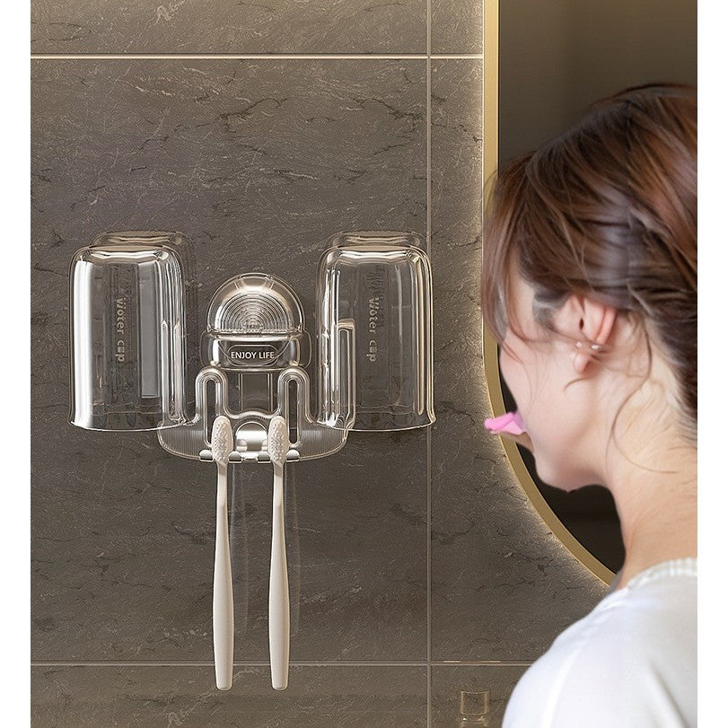 Suport Multifunctional Dublu, Pahar si Suport pentru Periuta de Dinti, Flippy, Plastic, 11 cm x 11.5 cm, Transparent-4