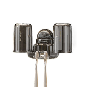 Suport Multifunctional Dublu, Pahar si Suport pentru Periuta de Dinti, Flippy, Plastic, 11 cm x 11.5 cm, Gri-0