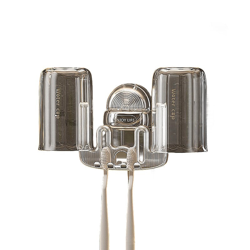 Suport Multifunctional Dublu, Pahar si Suport pentru Periuta de Dinti, Flippy, Plastic, 11 cm x 11.5 cm, Transparent-0