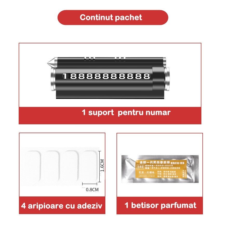 Suport numar de telefon cu odorizant Flippy pentru parcare Negru-5