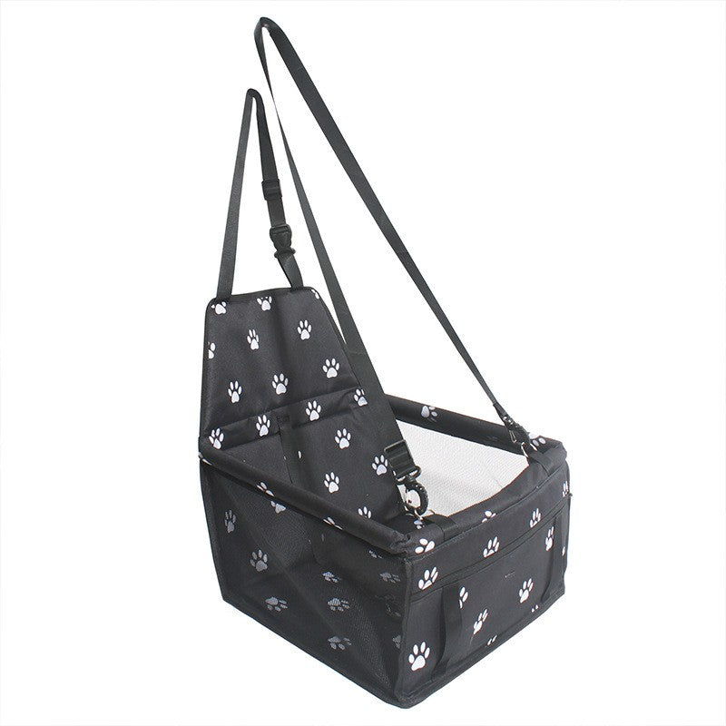 Suport pentru Animalele de Companie, Flippy, pentru Masina, cu Prindere de Scaun si Centura de Siguranta, Negru cu Imprimeu, 40x32x42cm-0