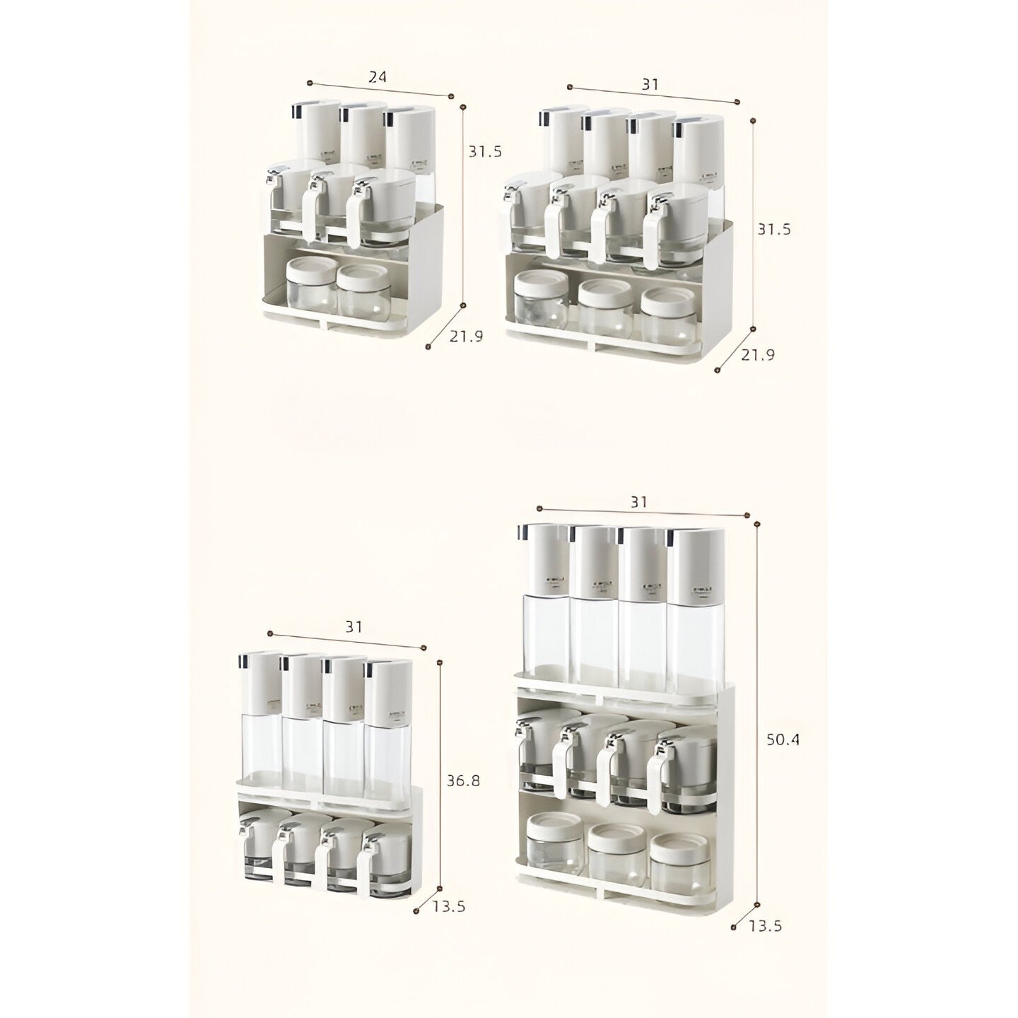 Suport pentru Depozitare Condimente, Ulei, Otet, Flippy, Montare pe Perete din 9 Piese, Uz Casnic, pentru Bucatarie, 31x13.5x36.8cm, Alb-2